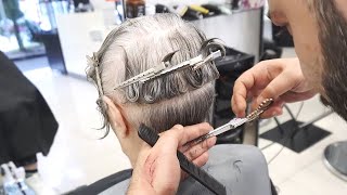 SHORT HAIRCUT OVER 70  STACKED PIXIE BOB FOR GREY HAIR [upl. by Mashe]