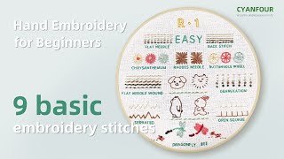 Difficulty1 Easy 9 Basic embroidery stitches Cyanfour 4 Stage Embroidery kit for Beginners [upl. by Akimaj]