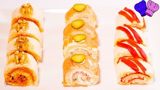 3 Canapés Enrollados Fáciles con Pan de Molde para FIESTAS [upl. by Stav]