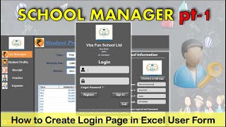 School Manager Pt 1  Data Entry in Excel  How To Create Login Page IN Excel User Form [upl. by Adaven33]