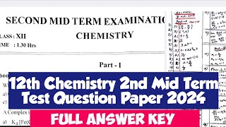 12th chemistry 2nd mid term test Question paper with answer key 2024Vincent Maths [upl. by Koziara]