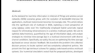 Adaptive Age of Information Optimization in Rateless Coding Based Multicast Enabled Sensor Networks [upl. by Jeffers]