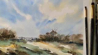 Paint Beginners CLOUDY SKY Loose Watercolor Landscape Painting Watercolour DEMO amp ERADICATOR BRUSH [upl. by Rutledge]