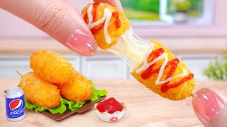 🌭 Cheesy Miniature Fried Korean Mozzarella Corn Dog Recipe 🧀 Cooking And Eating Tina Mini Cooking [upl. by Elianora]