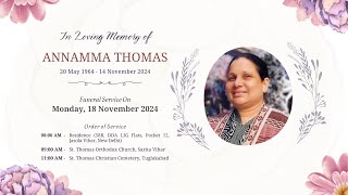 Mrs Annamma Thomas  FUNERAL SERVICE  18 November 2024  LIVE [upl. by Airad]