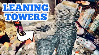 LEANING TOWERS Inside The High Limit Coin Pusher Jackpot WON MONEY ASMR [upl. by Ettedranreb]