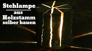 Stehlampe aus Holzstamm Baumstamm selber bauen [upl. by Nawoj]