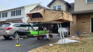 Smittybilt Overlander XL Rooftop Tent 2883 installed on kayak trailer [upl. by Lusar]