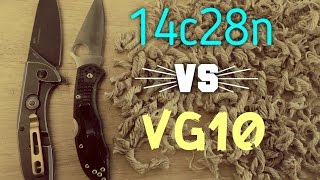 Edge Retention Test 14c28n vs VG10 blade steel comparison  Which holds longer Delica vs E571 [upl. by Ailati519]