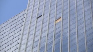 Pane of glass falls from top of Salesforce East [upl. by Ttegdirb]