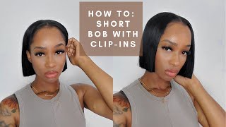 HOW TO Clipin Hair Extensions 2022 Short Hair Tutorial  Better Length Clip ins [upl. by Lledrac]