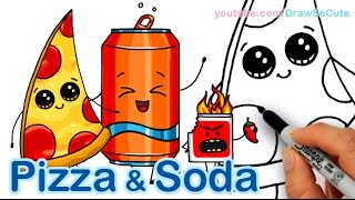 How to Draw Cute Pizza Slice amp Soda Can Cute and Easy [upl. by Putscher594]