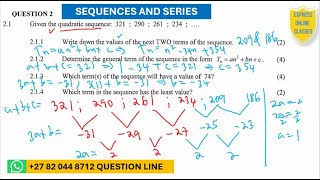 MATHS Grade 12 Sequences and Series Quadratic Sequences Arithmetic SequencesGeometric Sequences [upl. by Tatia]