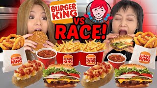 ASMR BURGER KING VS WENDYS RACE EATING COMPETITION 먹방 [upl. by Eceinart]