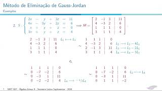 Sistemas de Equações Lineares  Método de GaussJordan e Método de Gauss [upl. by Alyahc]