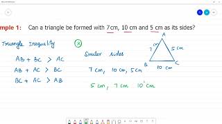 6 TN Maths Term II 4 GEOMETRY Example 1 Can a triangle be formed with 7 cm 10 cm and 5 cm [upl. by Kenzie]