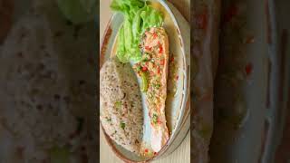 Quinoa fried rice with steamed salmon in lime chilli dinner streetfood cooking lunch [upl. by Ready815]