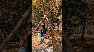 Bushcraft trick  simple fire for camping camping bushcraft survival asmr shorts fire tricks [upl. by Elletse]