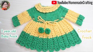 Crochet 1 year old Baby Woolen Frock  Frilly Frock [upl. by Nomaj]