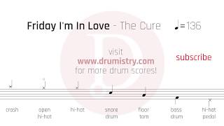 The Cure  Friday Im In Love Drum Score [upl. by Brnaba]