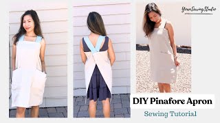 Sew a simple pinafore cross back apron  no pattern needed  sewing tutorial [upl. by Clower]