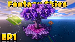 CONQUERING NEW DIMENSIONS EP1  Minecraft Fantasy Skies Modded Questing Skyblock [upl. by Jimmie]