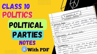 Political Parties Notes Class 10th CBSE  Civics Chapter 6 Handwritten Notes [upl. by Nilreb]