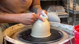 Collaring and throwing a Bottle Neck on Pottery Wheel [upl. by Tomas]