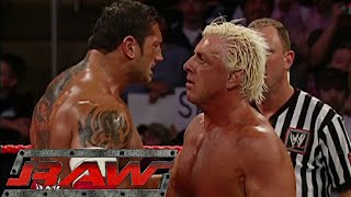 Batista vs Ric Flair Batista Breaks HHHs Sledgehammer RAW Mar 072005 [upl. by Akimahc]