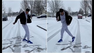 Blueface Draws His Name By Crip Walking In The Snow [upl. by Adnohral]