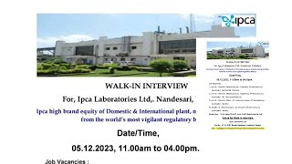 Ipca Laboratories WalkIn Interview  Multiple Position ipcalab pharmajobs [upl. by Angeli]