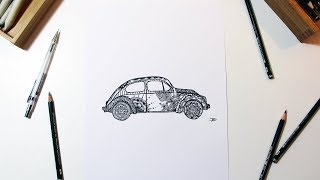 Speed Drawing  Zentangle Car Drawing  David Min Art [upl. by Mosera]