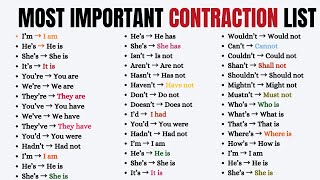 Contractions List  How to Pronounce Contractions in American English Pronunciation [upl. by Poland]