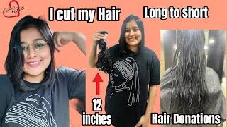 Donated My Hair for Cancer Patient  12inches  long to very short hair cut 💇‍♀️ [upl. by Enairb]