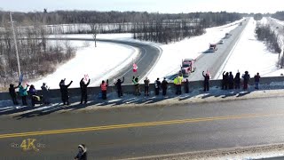 Spencerville Supporters stand on 416 overpass in frigid cold for freedom convoy 1282022 [upl. by Hanikehs]