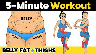 5 Minute BELLY FAT amp THIGHS Workout to Lose Weight at Home Fast  Standing Exercise for Flat Stomach [upl. by Xella748]