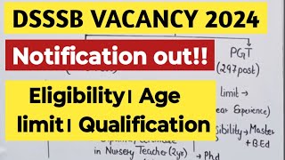 DSSSB Vacancy 2024  DSSSB Eligibility Age । PGT Nursery Vacancy 2024  DSSSB New Recruitment [upl. by Tikna]