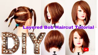 Tutorial  DIY  Layered Bob Haircut  Voluminous  Texture Cut Trend ✂️ [upl. by Leirbag]