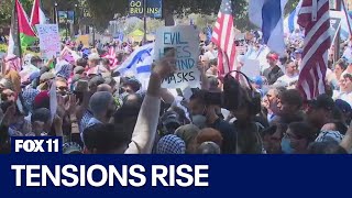 UCLA protests get tense as proPalestine proIsrael demonstrators clash [upl. by Watkin]