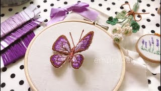 刺繍☆立体な蝶＊butterfly embroidery [upl. by Naaitsirhc]