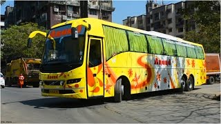 SRS amp Anand Travels Volvo B9R heads out of Mumbai Parking [upl. by Yzzik883]