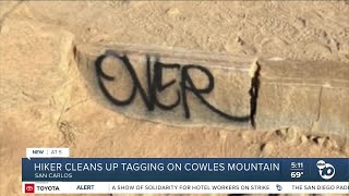 Hiker cleans up new graffiti discovered on Cowles Mountain [upl. by Heng]