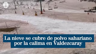 La nieve se cubre de polvo sahariano por la calima en la estación de Valdezcaray [upl. by Ruffi909]