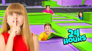 24 HOUR OVERNIGHT CHALLENGE in TRAMPOLINE PARK [upl. by Annaicul]