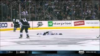 Dustin Brown high hit on Antoine Roussel April 21 2013 Dallas Stars vs LA Kings NHL Hockey [upl. by Ora665]