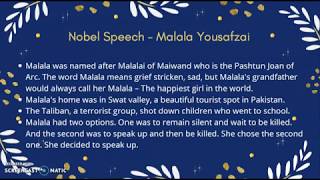 Sumary of Nobel Speech  Malala Yousafzai [upl. by Bergman]