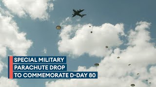 Hundreds of troops parachute into historic Normandy drop zone for DDay 80 [upl. by Letnahc]