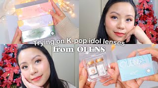 💛 Trying on kpop idols lenses from OLENS ✨ [upl. by Kamin]