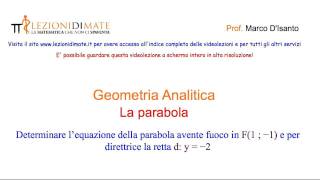 Esercizio determinare lequazione della parabola con fuoco in F1  −1 per direttrice y  −2 [upl. by Nathanael]