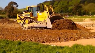 CAT D8 dozer at work pushing gravel for road construction [upl. by Tartan]